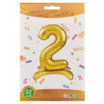 Шар (32''/81 см) Цифра на подставке, 2, Золото, 1 шт. в уп., 24122