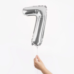 Шар с клапаном (16''/41 см) Мини-цифра, 7, Серебро, Металлик, 1 шт., R3187