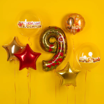 Шар (34''/86 см) Цифра, 9 Мая, День Победы, Золото, 1 шт. в уп., R905