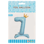 Шар (32''/81 см) Цифра на подставке, 7 Золотая корона, Голубой, 1 шт. в уп., 24207