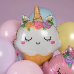 Шар (27''/69 см) Фигура, Кексик, Цветочный единорог, Белый, 1 шт., 24769