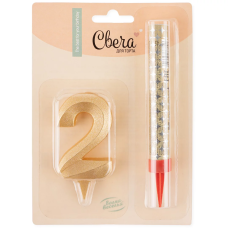 Набор, Фонтан и Свеча Цифра, 2 Грани, Золото, 10 см, 1 шт., 1772