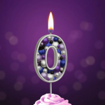 Свеча Цифра, 0 Пузырьки, на шпажке, Сиреневый, Металлик, 4*5,5 + 4 см, 1 шт. с держат., 5580