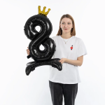 Шар (32''/81 см) Цифра на подставке, 8 Золотая корона, Черный, 1 шт. в уп., 131248
