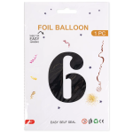 Шар (40''/102 см) Цифра, 6, Черный, Металлик, 1 шт. в уп., 27356
