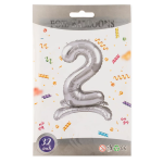 Шар (32''/81 см) Цифра на подставке, 2, Серебро, 1 шт. в уп., 24132
