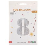 Шар (40''/102 см) Цифра, 8, Серебро, Металлик, 1 шт. в уп., 24098