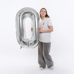 Шар (50''/127 см) Цифра, 0 XXL, Серебро, 1 шт. в уп., 131140