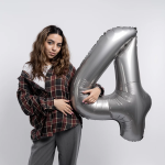 Шар (40''/102 см) Цифра, 4 Slim, Лунное Серебро, Матовый, 1 шт. в уп., B901914MMS