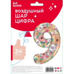 Шар (34''/86 см) Цифра, 9 Цветочный вальс, 1 шт. в уп., 131439