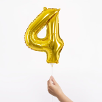 Шар с клапаном (16''/41 см) Мини-цифра, 4, Золото, Металлик, 1 шт., R3174