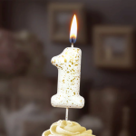 Свеча Цифра, 1 Золотые брызги, на шпажке, Белый, Металлик, 4,3 + 5,2 см, 1 шт. с держат., 5641