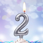 Свеча Цифра, 2, Серебро, 6 см, 1 шт., 3132