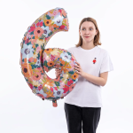 Шар (34''/86 см) Цифра, 6 Цветочный вальс, 1 шт. в уп., 131436