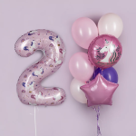 Шар (34''/86 см) Цифра, 2 Волшебные единороги, Розовый, 1 шт. в уп., 24802
