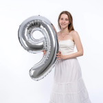 Шар (40''/102 см) Цифра, 9 Slim, Серебро, 1 шт., 901919P