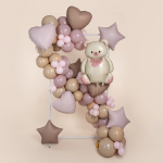 Шар (35''/89 см) Фигура, Мишка с бантом, Бежевый/Розовый, Сатин, 1 шт., 26012