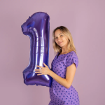 Шар (40''/102 см) Цифра, 1, Сиреневый, Металлик, 1 шт. в уп., 24211