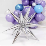 Шар 3D (26''/66 см) Звезда, Составная, Серебро, 1 шт. в уп., 60033