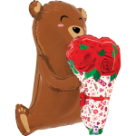 Шар 3D (25''/64 см) Фигура, Мишка с букетом, 1 шт., 25331