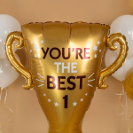 Шар 3D (61''/155 см) Фигура на подставке, Кубок, Ты Лучший, №1, Золото, Сатин, 1 шт. в уп., 24822