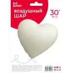 Шар (30''/76 см) Сердце, Белый, Сатин, 1 шт. в уп., 27491