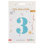 Шар (40''/102 см) Цифра, 3, Голубой, Матовый, 1 шт. в уп., 24113
