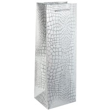 Пакет подарочный для вина, 210гр, Кожа крокодила, Серебро, Металлик, 35*12*10 см, 1 шт., 504890