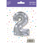 Шар (40''/102 см) Цифра, 2, Серебро, 1 шт. в уп., B901762P