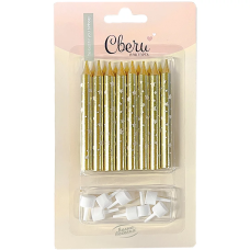 Свечи Белые звезды, Золото, Металлик, 0,8*8 см, 8 шт. с держат., 639248