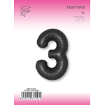 Шар (40''/102 см) Цифра, 3 Slim, Черный, Сатин, 1 шт. в уп., B901913SN