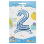 Шар (32''/81 см) Цифра на подставке, 2, Голубой, 1 шт. в уп., 24152