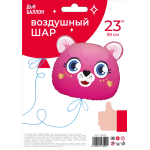 Шар (23''/58 см) Фигура, Мишка, Золотые сердечки, Розовый, 1 шт. в уп., 23522