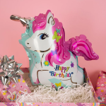 Шар с клапаном (14''/36 см) Мини-фигура, Милый единорог, С Днем Рождения, 1 шт., 17253