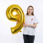 Шар (34''/86 см) Цифра, 9 ЭКО, Золото, 1 шт. в уп., 29689