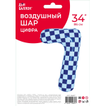 Шар (34''/86 см) Цифра, 7 Клеточки, Голубой/Синий, 1 шт. в уп., 26637