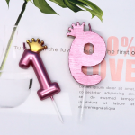 Свеча Цифра, 9 Золотая корона, на шпажке, Розовый, Металлик, 4,5*7 + 3,5 см, 1 шт. с держат., 802819