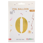 Шар (40''/102 см) Цифра, 0, Золото, Металлик, 1 шт. в уп., 24080