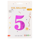 Шар (40''/102 см) Цифра, 5, Фуше, Металлик, 1 шт. в уп., 24225