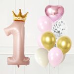 Шар (49''/124 см) Цифра, 1 Золотая корона, Розовый, 1 шт. в уп., 23374