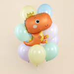 Шар (31''/79 см) Фигура, Динозаврик в короне, Оранжевый, Сатин, 1 шт., 27386