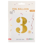 Шар (40''/102 см) Цифра, 3, Золото, Металлик, 1 шт. в уп., 24083