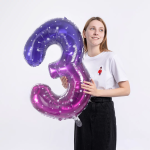 Шар (34''/86 см) Цифра, 3 Сияющий космос, Сиреневый, Градиент, 1 шт. в уп., 131023