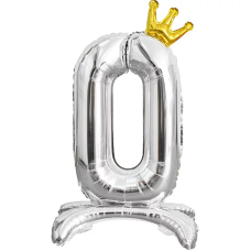Шар (32''/81 см) Цифра на подставке, 0 Золотая корона, Серебро, 1 шт. в уп., 24170 Шар (32''/81 см) Цифра на подставке, 0 Золотая корона, Серебро, 1 шт. в уп., 24170
