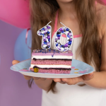 Свеча Цифра, 1 Пузырьки, на шпажке, Сиреневый, Металлик, 4*5,5 + 4 см, 1 шт. с держат., 5581