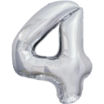 Шар (50''/127 см) Цифра, 4 XXL, Серебро, 1 шт. в уп., 131144