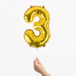 Шар с клапаном (16''/41 см) Мини-цифра, 3, Золото, Металлик, 1 шт., R3173