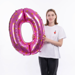 Шар (34''/86 см) Цифра, 0 Золотые короны, Розовый, 1 шт. в уп., 131100