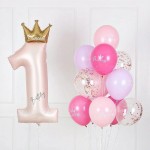 Цифра, 1 Золотая корона, Розовый 124 см Цифра, 1 Золотая корона, Розовый 124 см