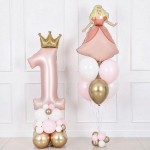 Цифра, 1 Золотая корона, Розовый 124 см Цифра, 1 Золотая корона, Розовый 124 см